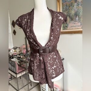 Heart Soul Brown Lace Blouse with Belt